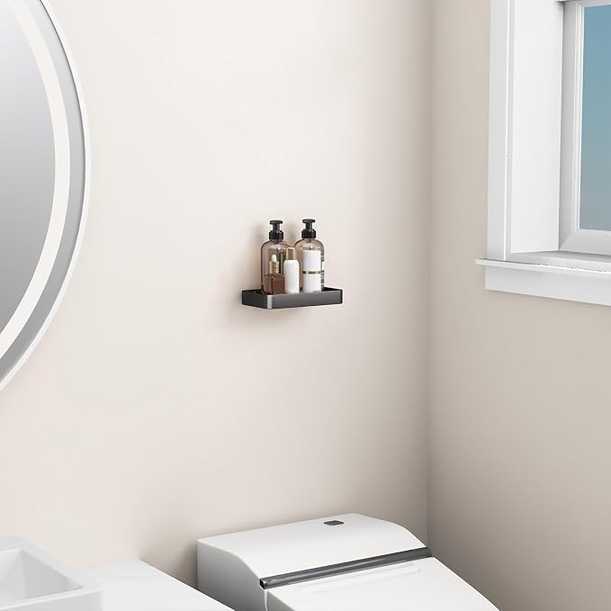 Danpoo 8-Inch Small Wall Shelf, Clear Tempered Glass with Matte Black Aluminum Frame – Sleek Floating Bathroom Organizer