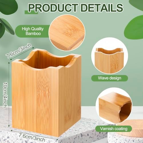 Henoyso 2 Pcs Bamboo Wood Pen Holder Wavy, Square Desktop Organizer