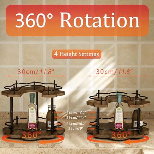 2 Tier Lazy Susan Organizer,2-Tier Spinning Spice Rack with Stable Carousel Base & 4 Height Settings for Cupboard Kitche