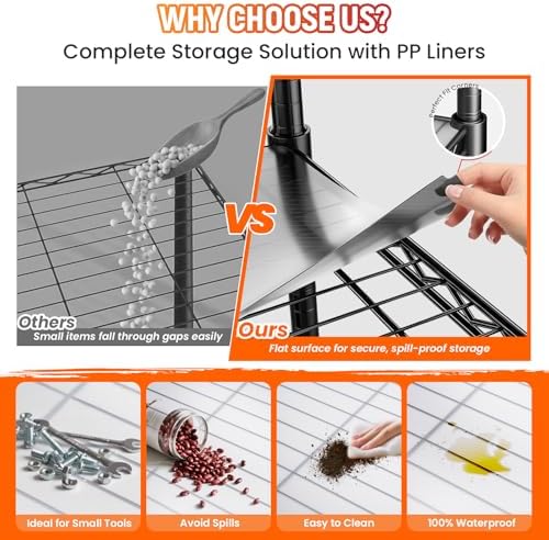 60" W Storage Shelves 2640 LBS Heavy Duty Garage Shelving, Adjustable Wire Shelving Metal Shelving with Liners, Fits 27-