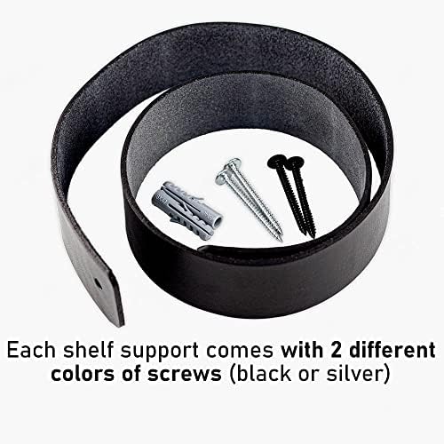 Brute Strength - Leather Shelf Brackets - Black - 4 Pieces - Floating Shelf Set - Wall Brackets - Shelf Straps - Full Gr