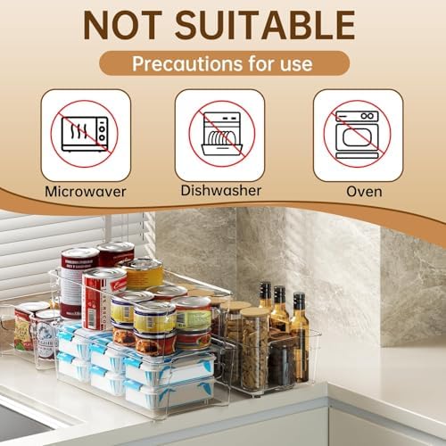 incostar Clear Fridge Organizer, Refrigerator Organizer Bins with Handle, Freezer, Kitchen Cabinet, Pantry Organization,