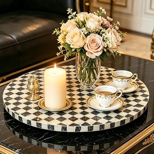 16-Inch Mother of Pearl Lazy Susan for Table Top, Black & White