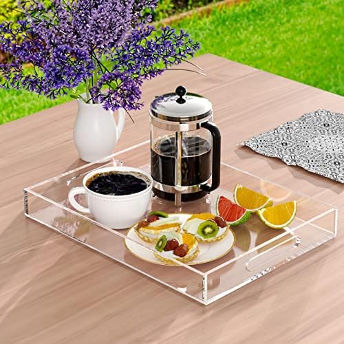 NIUBEE Clear Serving Tray 12x16 Inches -Spill Proof- Acrylic Decorative Tray Organiser for Ottoman Coffee Table Countert