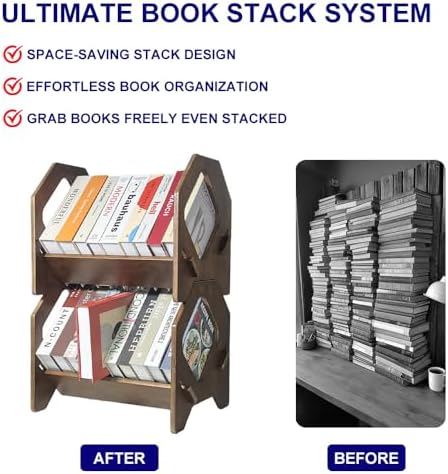 2 Pack Desktop Bookshelf, Stackable Book Organizer with Handle, storage rack for CD/Magazine/File Folder, Portable Small