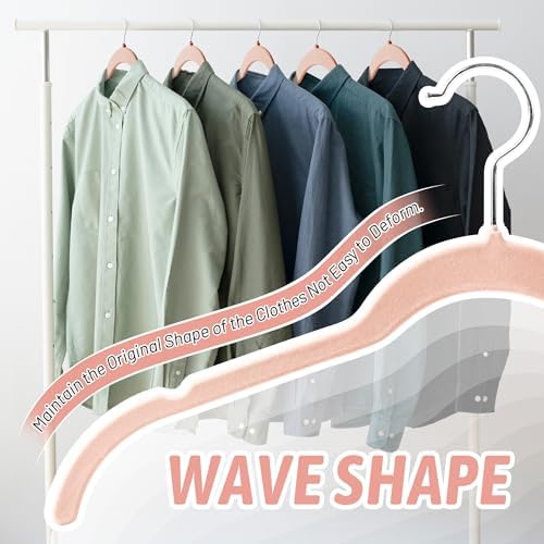Sishynio Premium Velvet Shirt Hangers 30 Pack, Non-Slip 360° Swivel Hook Space-Saving Felt Hanger, Slim Flocked Hangers for Blouses, Strappy Dresses, Tank Tops(Pink)