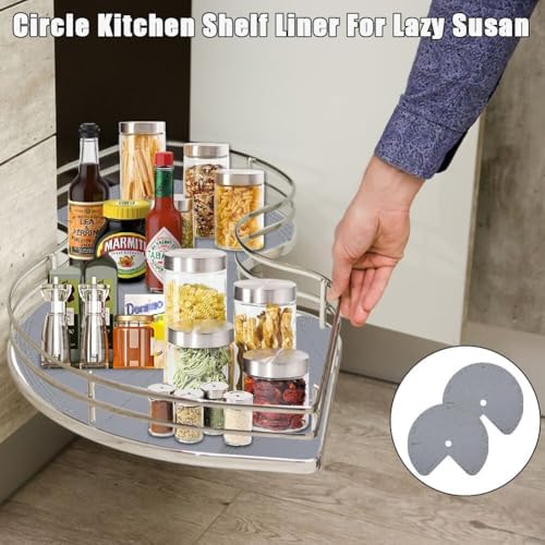 2 PCS 26" Lazy Susan Shelf Liner, Jaxbo Silicone Lazy Susan Liner for Dual Tier Pie Cut Organizer,Non-Slip Thermal Prote