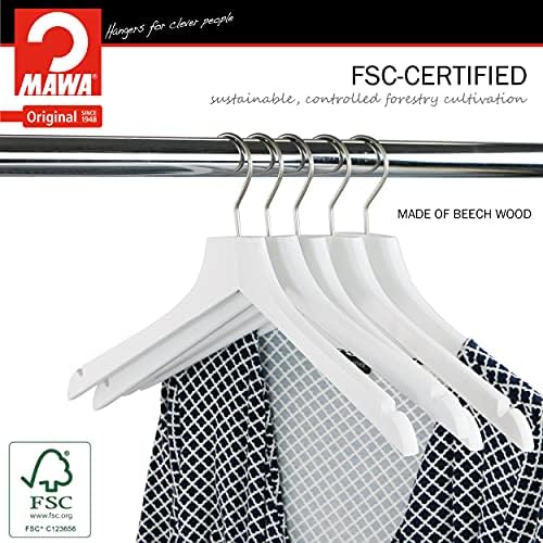 MAWA by Reston Lloyd, European Wooden Hanger, Beech Wood Straight Hanger with Shoulder Notches, Rotating Chrome Hook, Wh