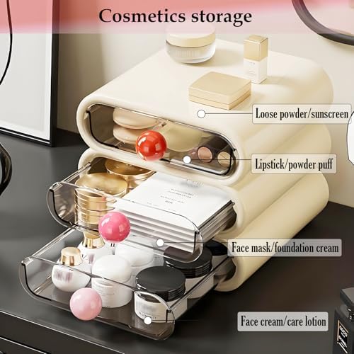 3-Tier Makeup Organizer with Clear Drawers for Vanity Desk