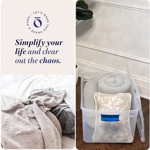 HOMZ Clear Plastic Storage Bins w/Latching Lid, 66 Qt, Blue Latch, 2 Pack