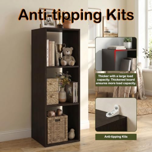 WannabeMyself【Easy Assembly】 3 Cube Storage Organizer with Anti-Tipping Kits,Reversible Open Back Book Shelf, Bookcase f