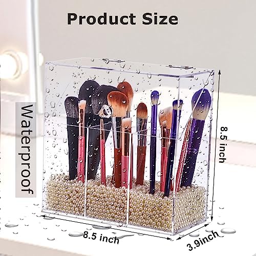 Acrylic Makeup Brush Holder with Lid - Clear Cosmetic Makeup Brush Organizer and Storage Box with Cover for Vanity - Lar