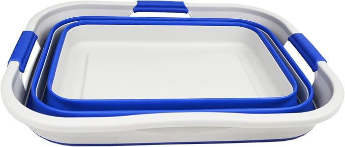 SAMMART 30L(8 gallon) Collapsible Plastic Laundry Basket - Foldable Pop Up Storage Container/Organizer - Space Saving Hamper/Basket - Water Capacity 24L(6.3 gallon) (1, Grey/Purplish Blue)