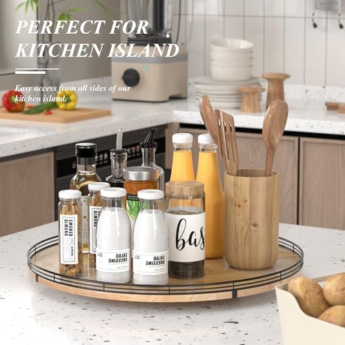 AMH 24-Inch Extra Large Farmhouse Oak Lazy Susan Organizer