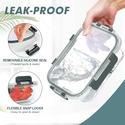 KOMUEE 30 oz 5 Pack Glass Meal Prep Containers 2 Compartments
