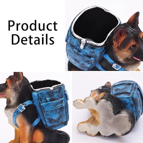 SHENGTIAN Cute German Shepherd Pen Holder, Resin Dog Pencil Holder for Desk