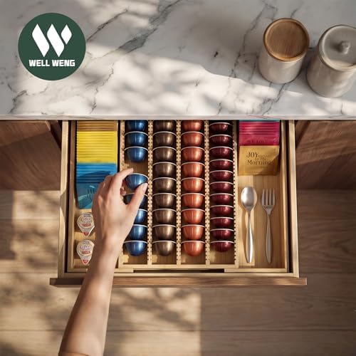 Large Expandable Bamboo Coffee Pod Drawer Organizer
