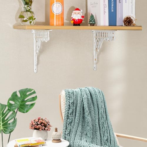Sungmor 10.6 Inch Cast Iron Brackets for Shelves - 2 Pack Vintage White
