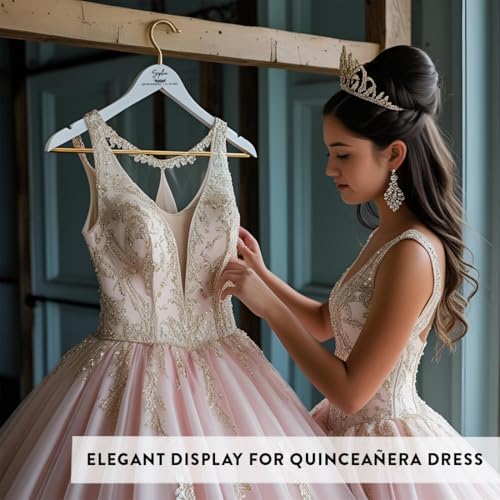 Andaz Press Custom Personalized Quinceañera Hanger, Custom Wooden Quinceañera Dress Hanger for 15 Dress, Elegant Quinceañera Decor & Gift Idea for Dress Display, Photography, Keepsake