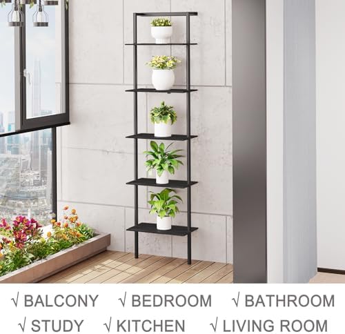 5-Tier Wall Mounted Ladder Shelf, Black, 64.7" H