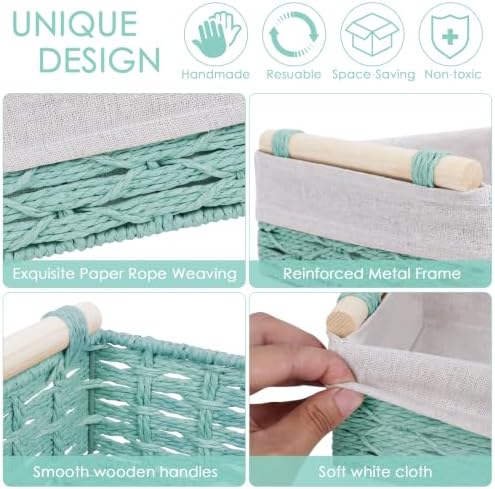 Wicker Storage Basket with Wooden Handle – Paper Rope Decorative Toilet Paper Baskets & Bathroom Organizer for Toilet Ta