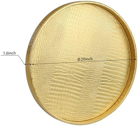 HofferRuffer Round Serving Tray 20'', Elegant Faux Leather Circle Ottoman Table Tray, Serve Tea Coffee Breakfast in Bedr