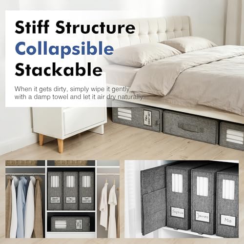 Furnhome Bed Sheet Organizers and Storage 3 Pack, Foldable Linen Closet Organizer Box with Clear Window, Labels & Reinfo