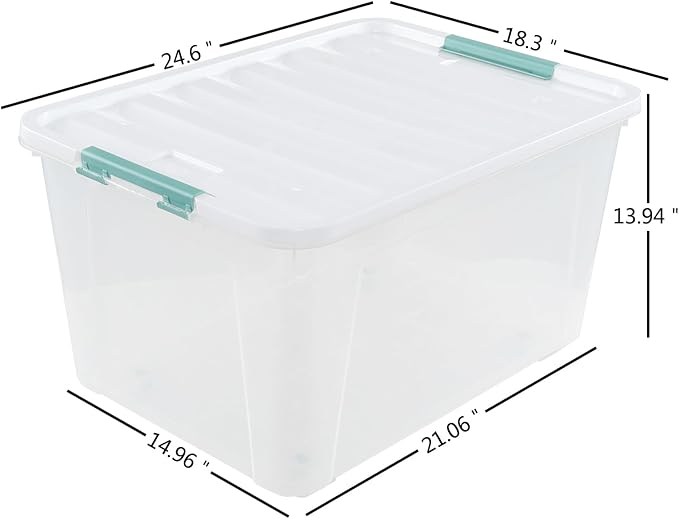 Gloreen Large Organizing Bin with Wheel, 4 Packs, 85 Quart Plastic Lidded Storage Box