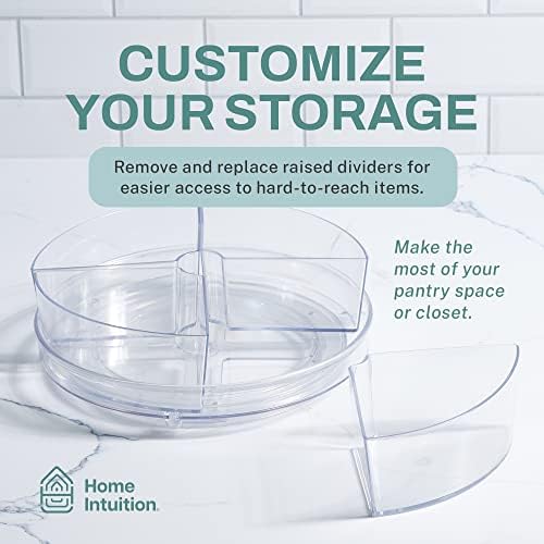 Home Intuition Round Plastic Lazy Susan Turntable Food Storage Container for Kitchen (4 Removable Bin, 2 Pack)
