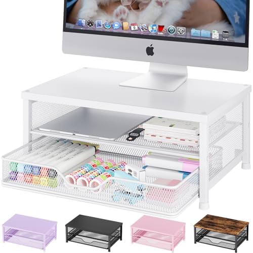 OPNICE Computer Monitor Stand Riser, Desk Organizer with Drawer, Printer & Laptop Stand, Office Desk Accessories & Works