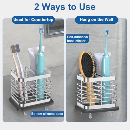 Toothbrush Holders for Bathroom, Adhesive Electric Toothbrush Holder with Fast Dry Tray Wall Mounted Toothbrush Holder S