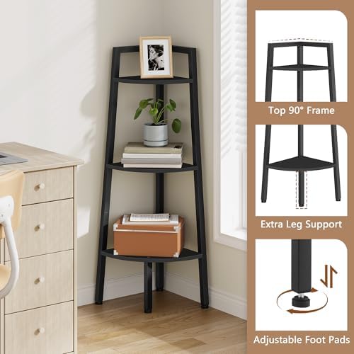 Hoctieon Corner Shelf, 3-Tier 40" Tall Corner Bookshelf, Rustic Ladder Shelf, Industrial Display Stand for Living Room, 