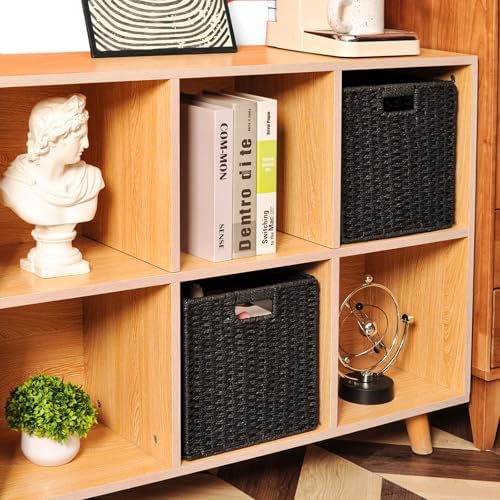 ICERZCZ Black Storage Bins, Wicker Storage Baskets for organizing, Paper Rope Woven Basket for Storage, 11 Inch Storage 
