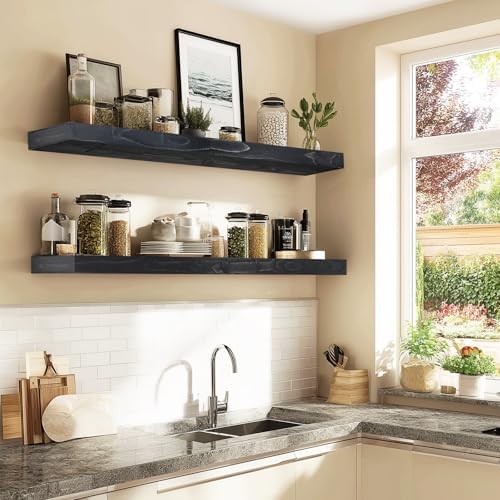 Floating Shelves, 48 Inch Wall Mounted Shelves, Set of 2, Black