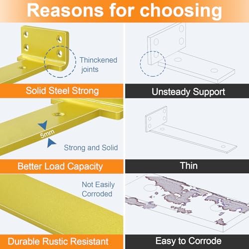 Gold Floating Shelf Brackets 12 inch 4 Pack L Brackets for Floating Shelves Metal Heavy Duty Shelf Bracket for DIY Shelv
