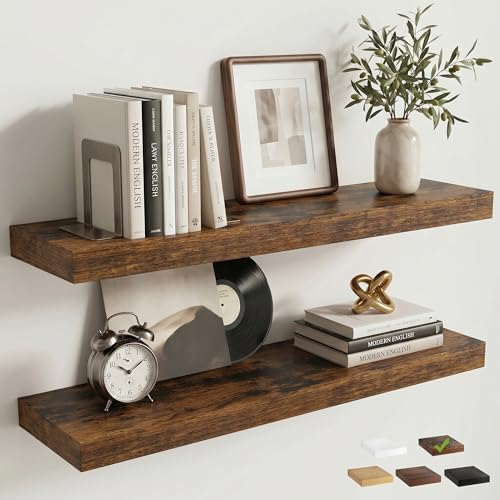 24 Inch Floating Shelves for Wall, 6.5"D Wood Storage Shelves, Brown Finish