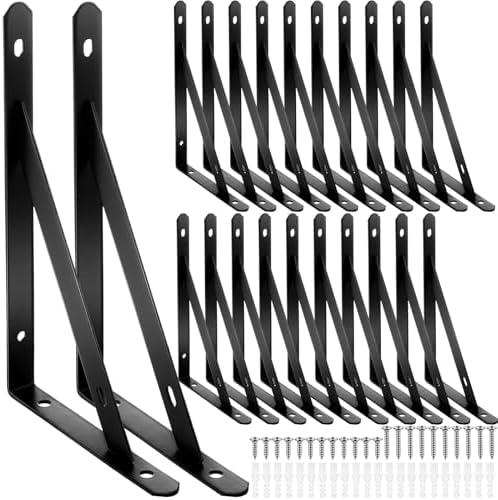 Nuogo 20 Pcs 8" L X 5" H Metal Shelf Brackets L Shape Bulk with Hardware