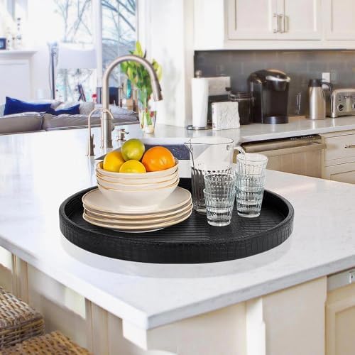 HofferRuffer Round Serving Tray 20'', Elegant Faux Leather Circle Ottoman Table Tray, Serve Tea Coffee Breakfast in Bedr