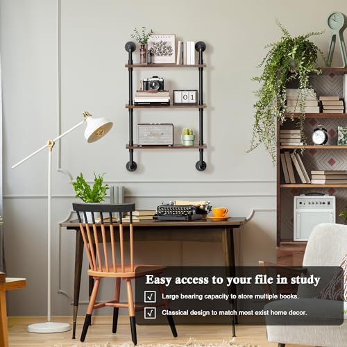 Merapi 3 Tier Rustic Floating Shelves Industrial Pipe Floating Shelf
