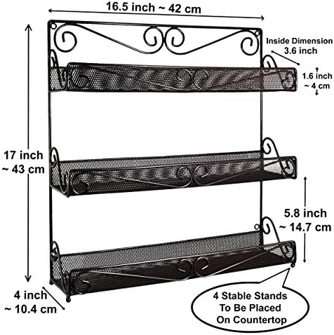 AMT 3 Tier Nail Rack, Pack Metal Wall Mount Organizer, Essential Oils Organizer, Pantry Cabinet Door Shelf Storage. Hang