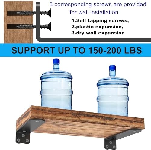 8Inch Black Heavy Duty Floating Shelf Bracket 8 Pack 3-Hole Mount