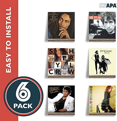 Ilyapa Vinyl Wall Mount Floating Record Shelves- 6 Pack, Black Wood