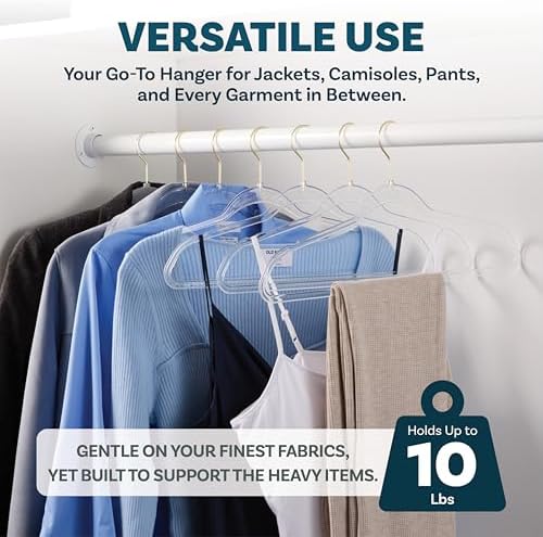 DEILSY™ Clear Thin Hangers with Gold Hook Non-Velvet Hangers 50 Pack