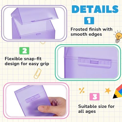 Clabby 2 Pcs Clear Plastic Crayon Boxes Hold 24 Count, Purple