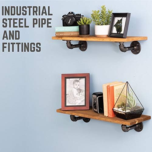 PIPE DECOR Industrial Pipe Shelf Brackets, 4 Inch, 4 Pack – Wall Mounted Double Flange Floating Shelf Hardware, Rustic V