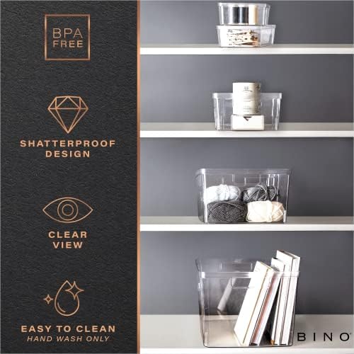 BINO Plastic Storage Containers, Small - 4 Pack THE LUCID COLLECTION, Multi-Use Organizer Bins Built-In Handles BPA-Free