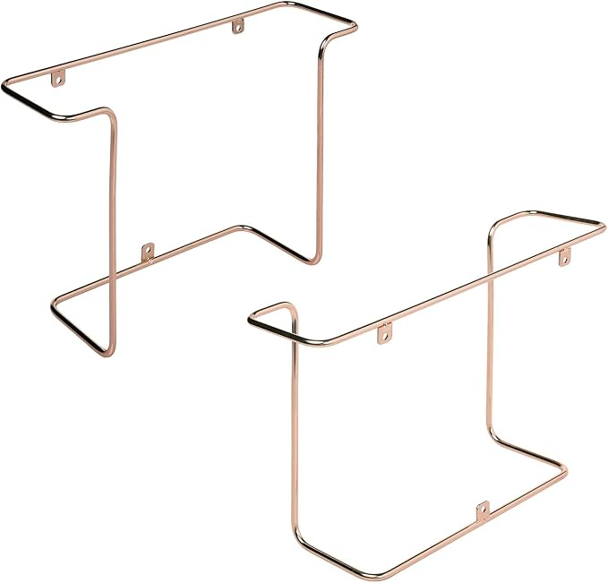 MyGift Modern Metal Wire Wall Mounted Vinyl Records Storage Racks, Hanging LP Record Holders, Floating Album Cover Display Shelves, Set of 2 (Modern Copper-2 Pcs)