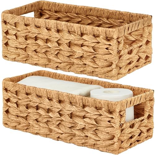 Vagusicc Wicker Storage Basket, Wicker Baskets with Handles, Toilet Paper Basket for Toilet Tank Top, Small Wicke Baskets for Organizing Shelves, 2-Pack