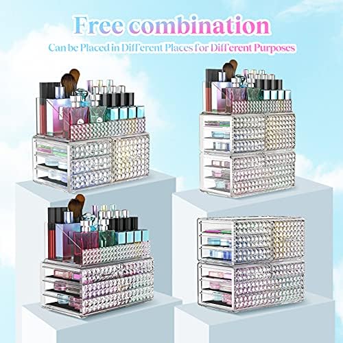 3 Pack Makeup Organizer Stackable[Upgraded], Acrylic Cosmetics Storage Cases with 8 Drawers Perfume Organizers For Brush