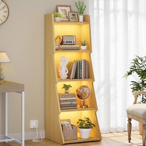 Hoctieon 5-Tier Open Bookcase and Bookshelf with LED Light, Floor Standing Display Storage Shelves, Wood Modern Display 